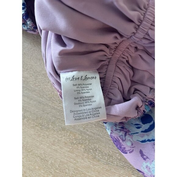 For Love and Lemons Belize Crop Top Purple Blue Floral Puff Sleeve Medium - Picture 4 of 6